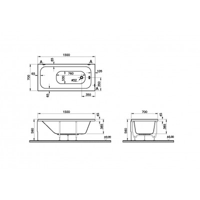 Акриловая ванна белая 150x70см Vitra Optimum Neo 64560001000