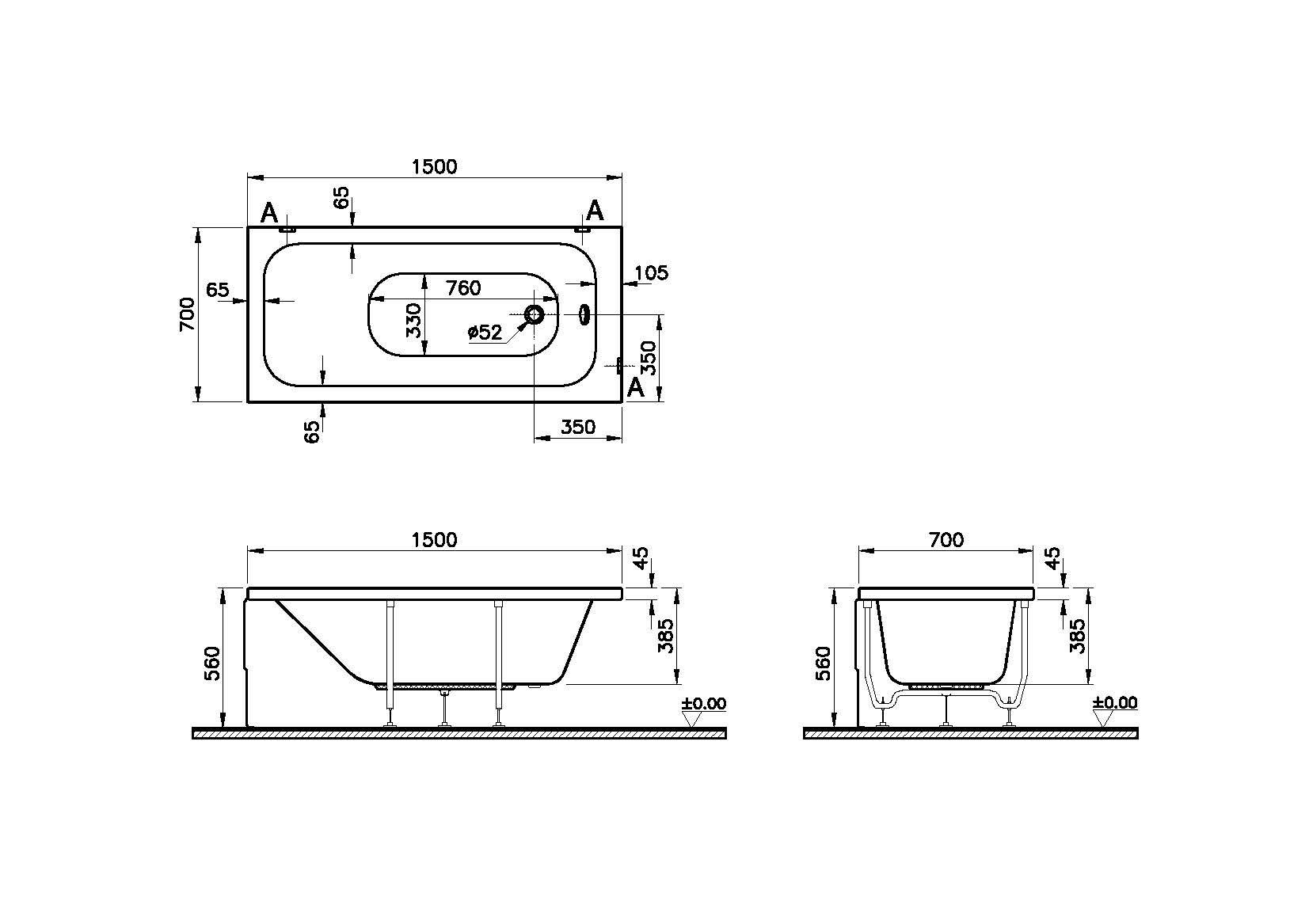 Акриловая ванна белая 150x70см Vitra Optimum Neo 64560001000