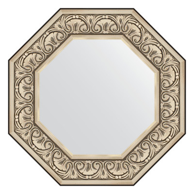 Зеркало в багетной раме - серебро барокко 70х70см Evoform Octagon BY 3848