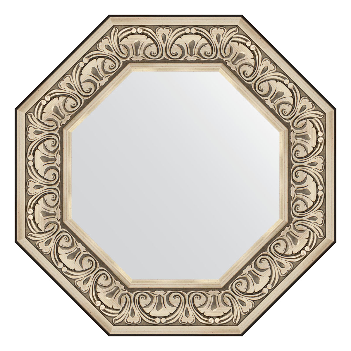 Зеркало в багетной раме - серебро барокко 70х70см Evoform Octagon BY 3848