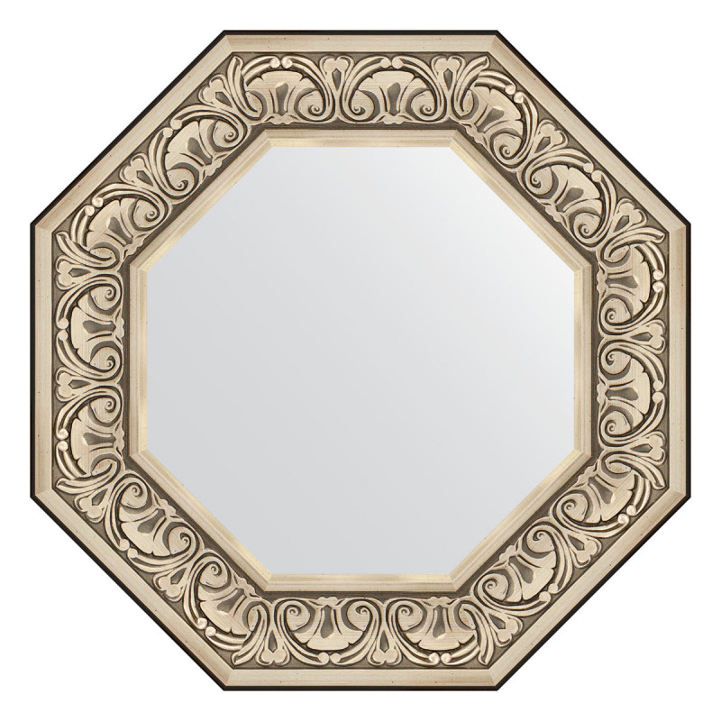 Зеркало в багетной раме - серебро барокко 80х80см Evoform Octagon BY 3849