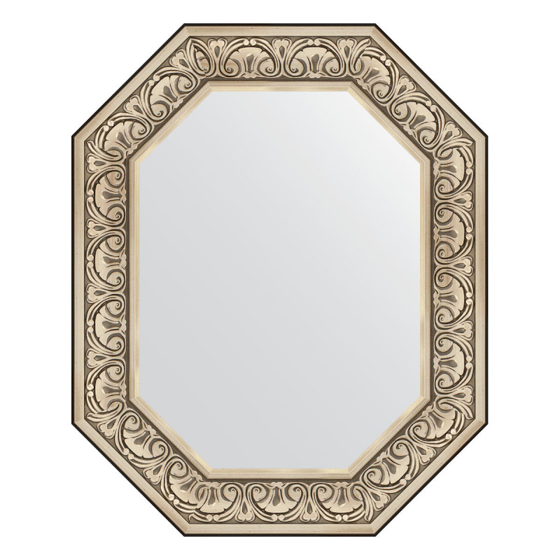 Зеркало в багетной раме - серебро барокко 65х80см Evoform Octagon BY 7246