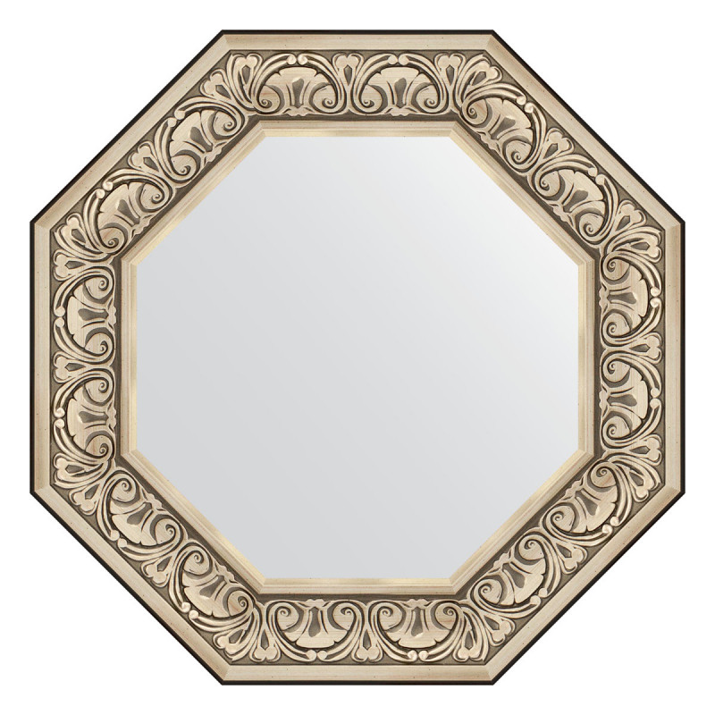 Зеркало в багетной раме - серебро барокко 65х65см Evoform Octagon BY 7382