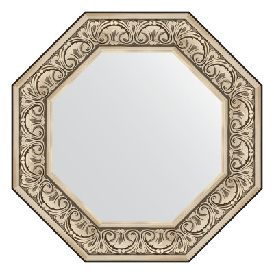 Зеркало в багетной раме - серебро барокко 75х75см Evoform Octagon BY 7383