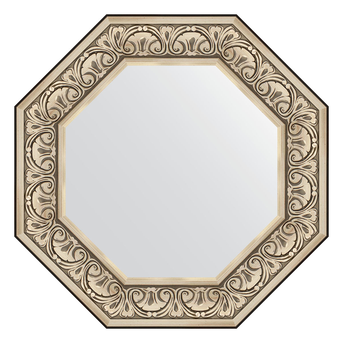 Зеркало в багетной раме - серебро барокко 75х75см Evoform Octagon BY 7383