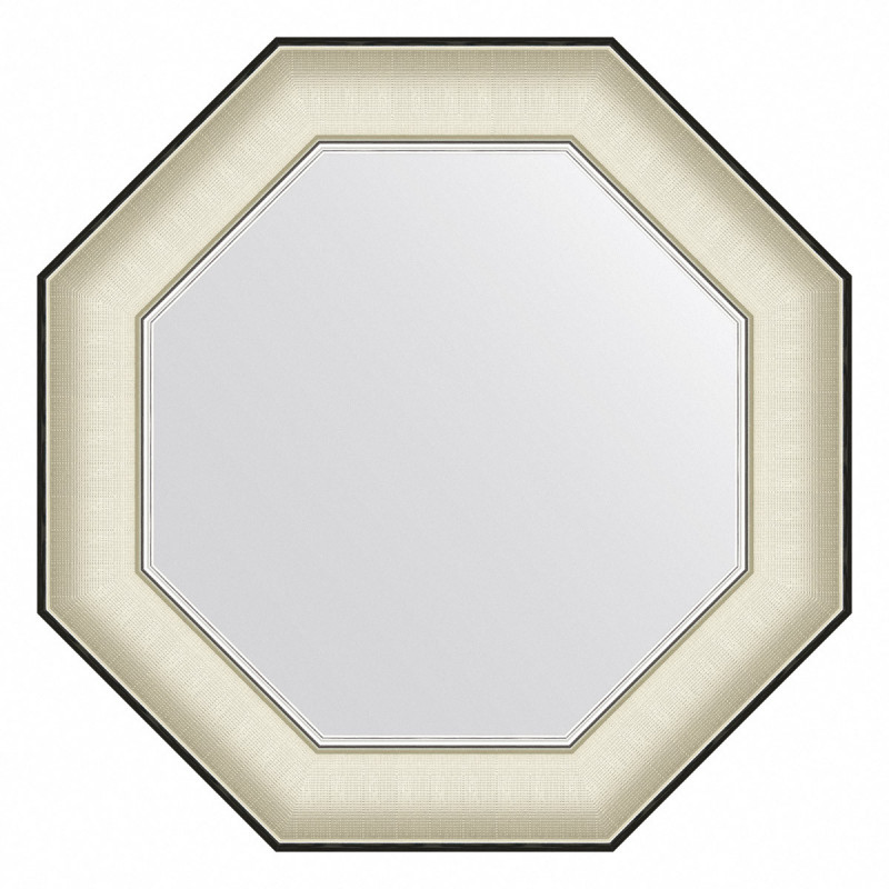 Зеркало в багетной раме - белая кожа с хромом 54х54см Evoform Octagon BY 7439