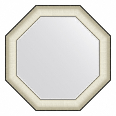 Зеркало в багетной раме - белая кожа с хромом 64х64см Evoform Octagon BY 7440