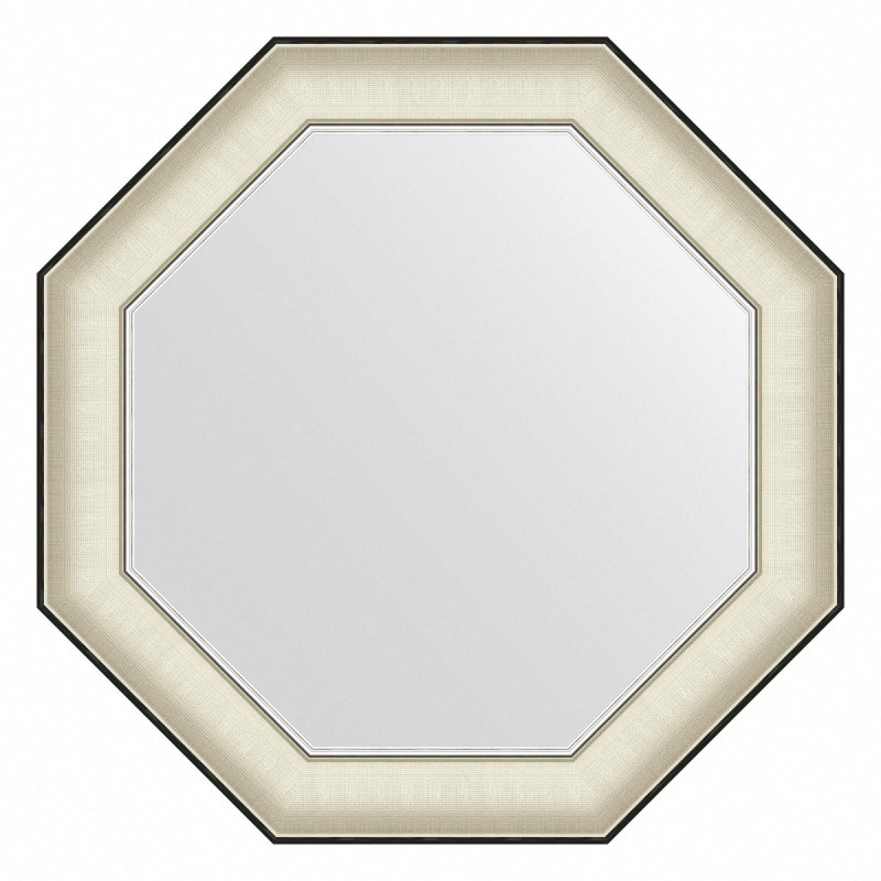 Зеркало в багетной раме - белая кожа с хромом 64х64см Evoform Octagon BY 7440