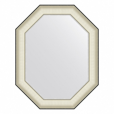 Зеркало в багетной раме - белая кожа с хромом 59х74см Evoform Octagon BY 7443