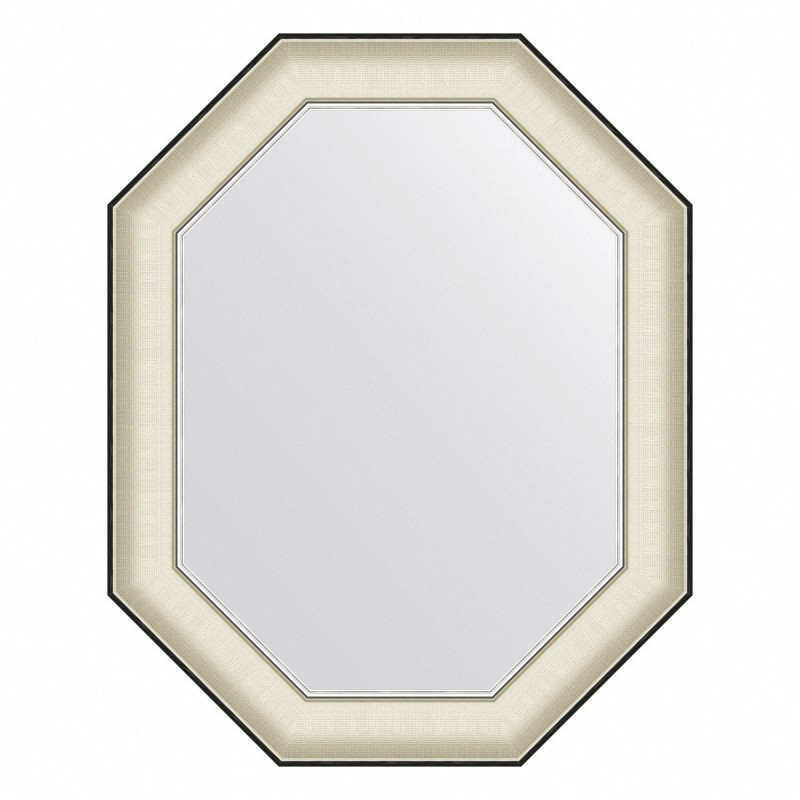 Зеркало в багетной раме - белая кожа с хромом 59х74см Evoform Octagon BY 7443