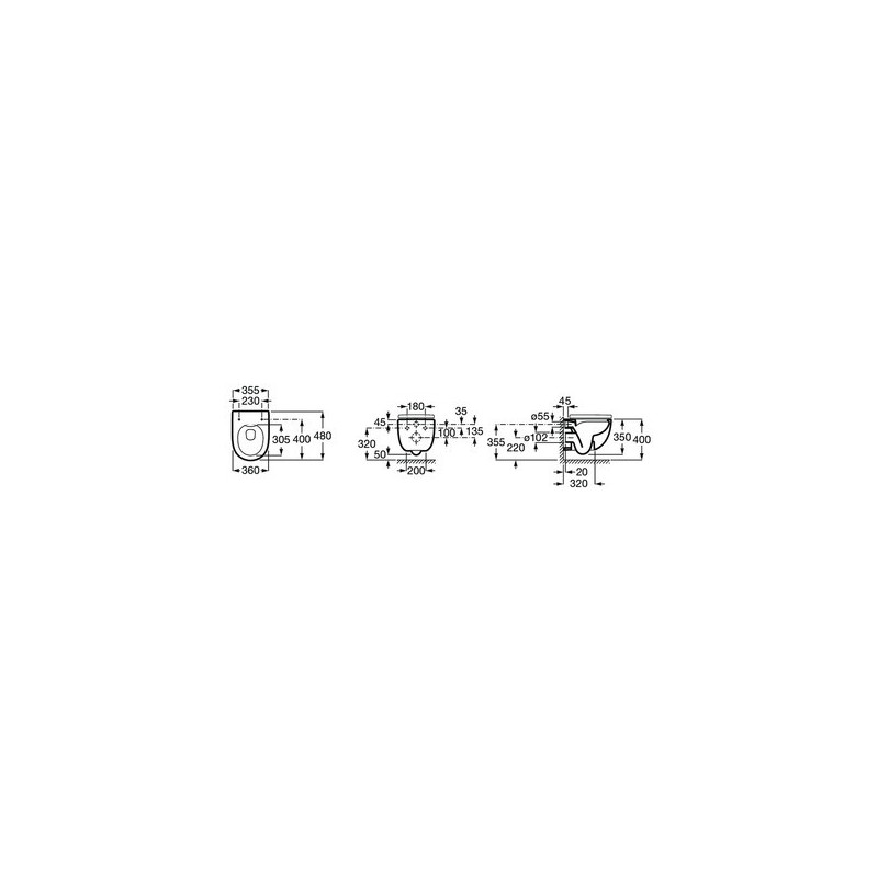 Унитаз подвесной ROCA Meridian Rimless A34H242000 с сиденьем Slim Soft Close, укороченная модель 360х480