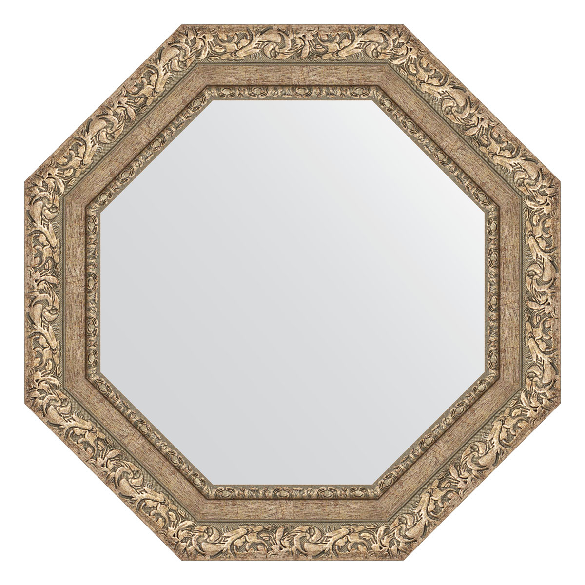 Зеркало в багетной раме - античное серебро 70х70см Evoform Octagon BY 7335