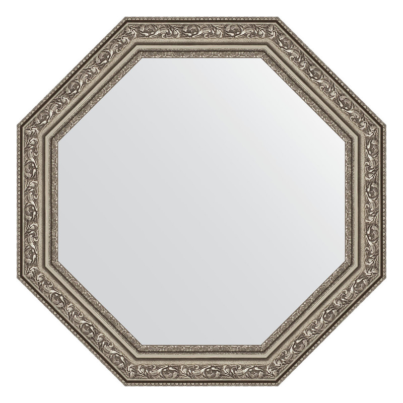 Зеркало в багетной раме - состаренное серебро 60х60см Evoform Octagon BY 3692
