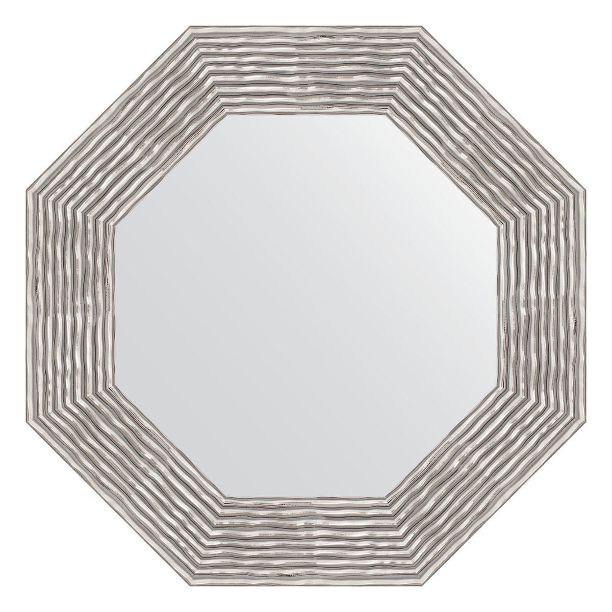 Зеркало в багетной раме - волна алюминий 67х67см Evoform Octagon BY 3809