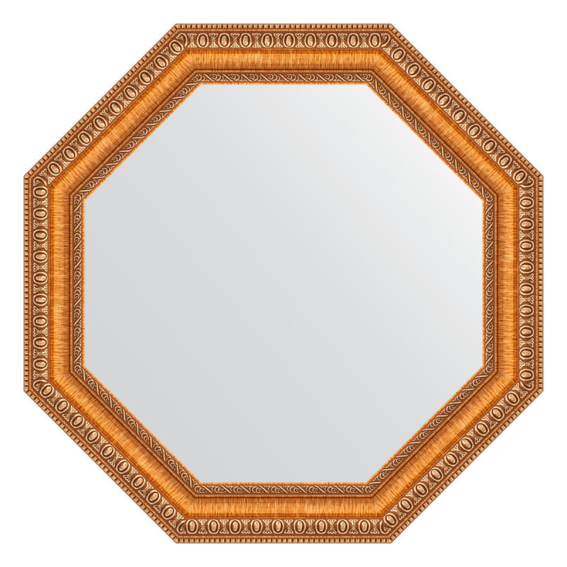 Зеркало в багетной раме - золотые бусы на бронзе 62х62см Evoform Octagon BY 3707