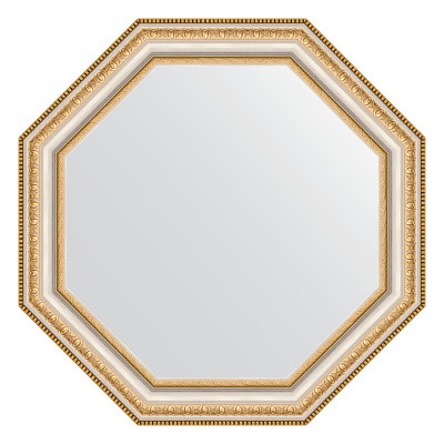 Зеркало в багетной раме - золотые бусы на серебре 56х56см Evoform Octagon BY 3979