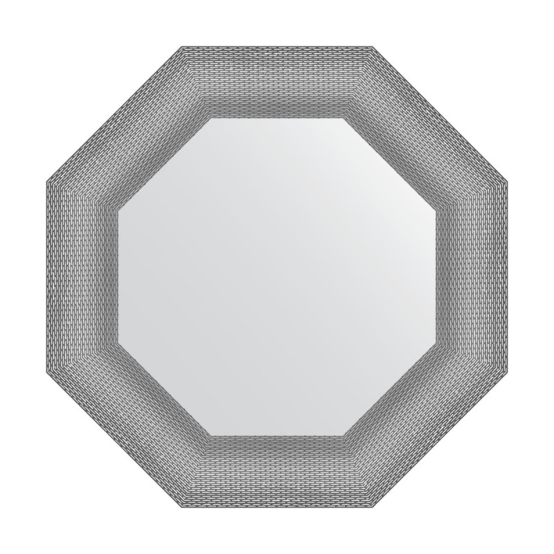 Зеркало в багетной раме - серебряная кольчуга 61х61см Evoform Octagon BY 7404