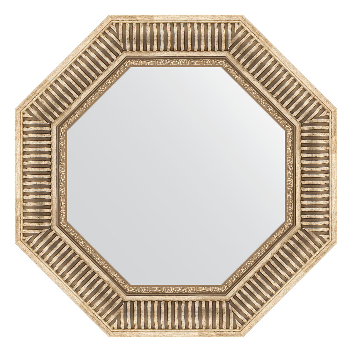 Зеркало в багетной раме - серебряный акведук 68х68см Evoform Octagon BY 3815