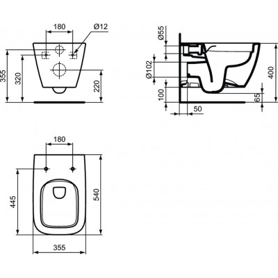 Подвесной безободковый унитаз Ideal Standard I.Life B, с технологией RimLS+, T461401