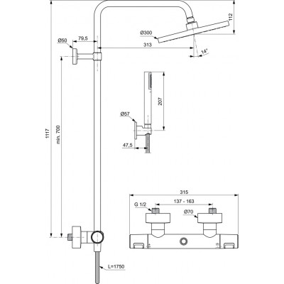 Душевая система Ideal Standard CERATHERM T25 с термостатическим смесителем, Silk Black, BC748XG