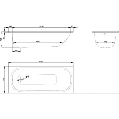 Ванна 170x70x42см BetteForm белого глянцевого цвета, с BetteGlasur® Plus, c шумоизоляцией