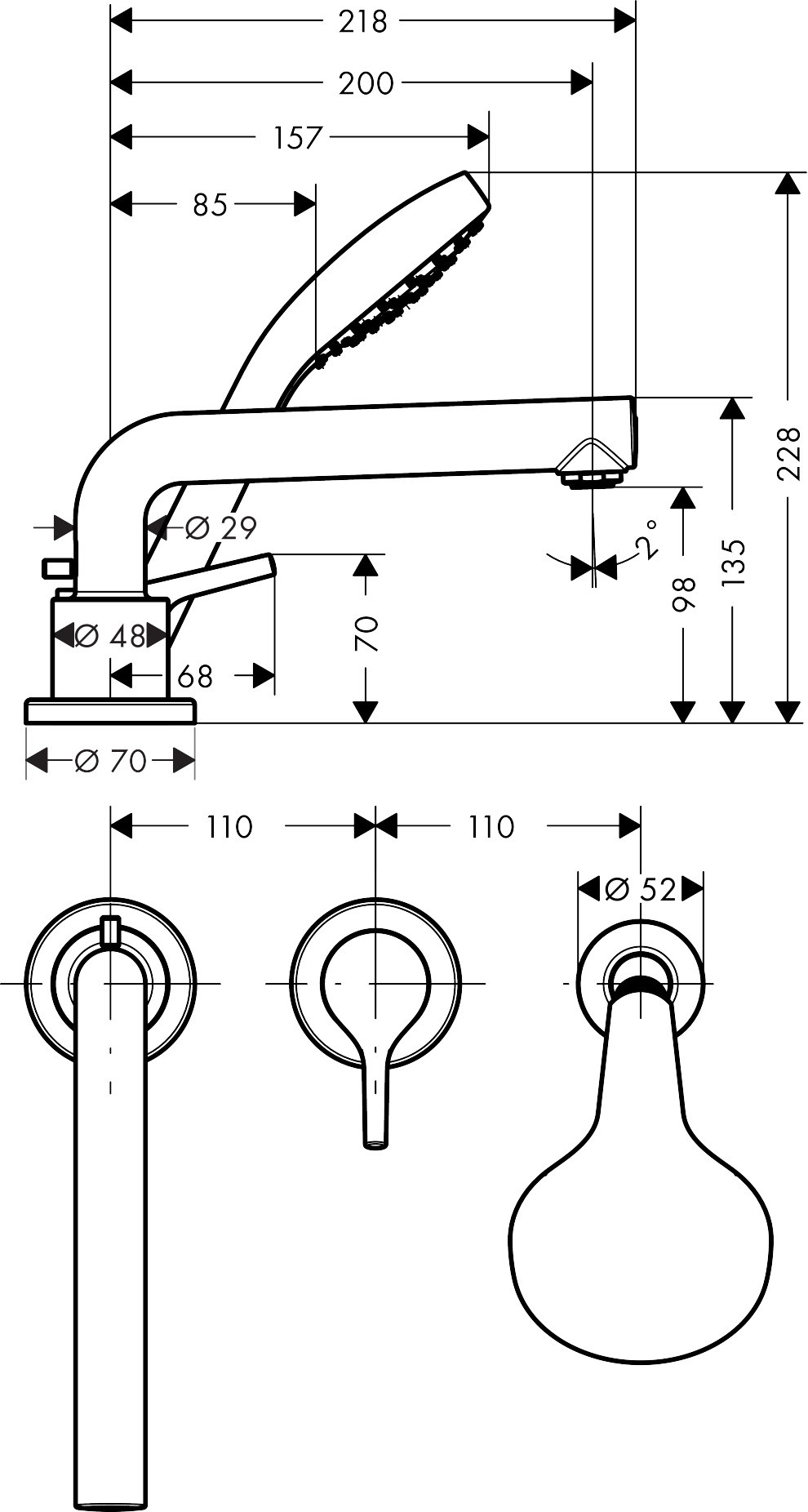 Смеситель для ванны хром Hansgrohe Talis E 72417000