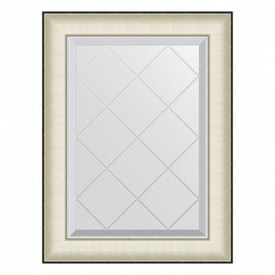 Зеркало в багетной раме с гравировкой - белая кожа с хромом 74х102см Evoform Exclusive-G BY 4567