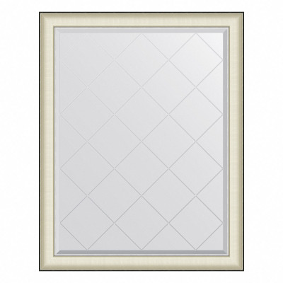 Зеркало в багетной раме с гравировкой - белая кожа с хромом 94х119см Evoform Exclusive-G BY 4573