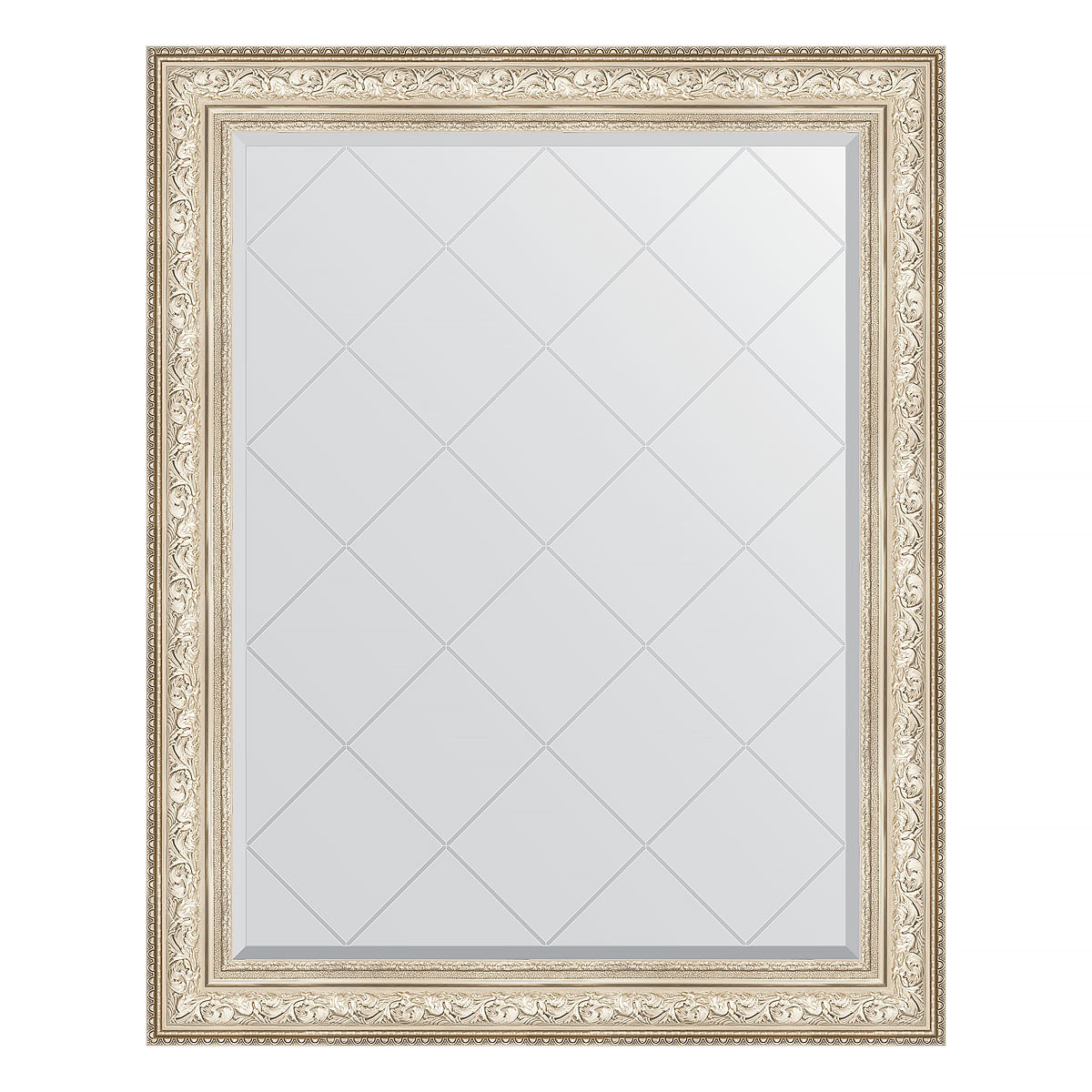 Зеркало в багетной раме с гравировкой - виньетка серебро 101х126см Evoform Exclusive-G BY 4383