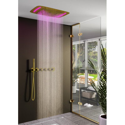 Душевая система встроенная с термостатом Timo Saona SX-2319/17SM с LED подсветкой, Золото матовое