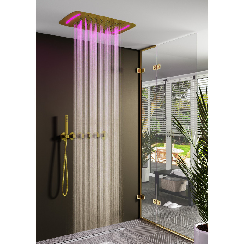 Душевая система встроенная с термостатом Timo Saona SX-2319/17SM с LED подсветкой, Золото матовое