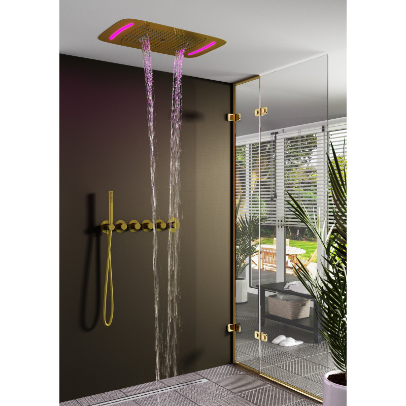 Душевая система встроенная с термостатом Timo Saona SX-2319/17SM с LED подсветкой, Золото матовое