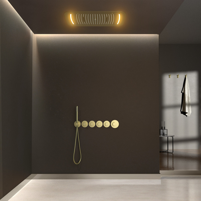Душевая система встроенная с термостатом Timo Saona SX-2319/17SM с LED подсветкой, Золото матовое