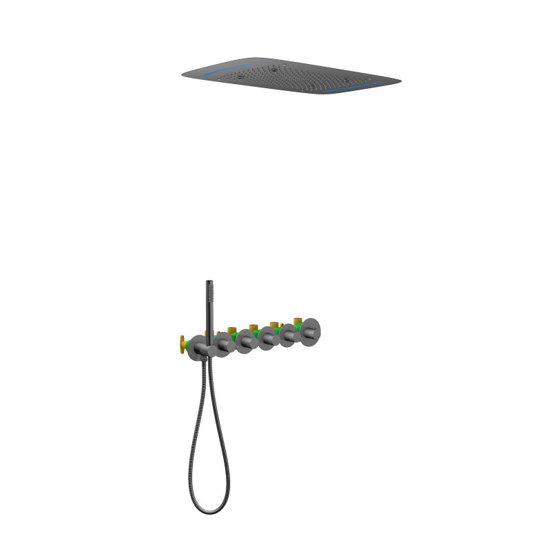 Душевая система встроенная с термостатом Timo Saona SX-2319/18SM с LED подсветкой, Черное золото
