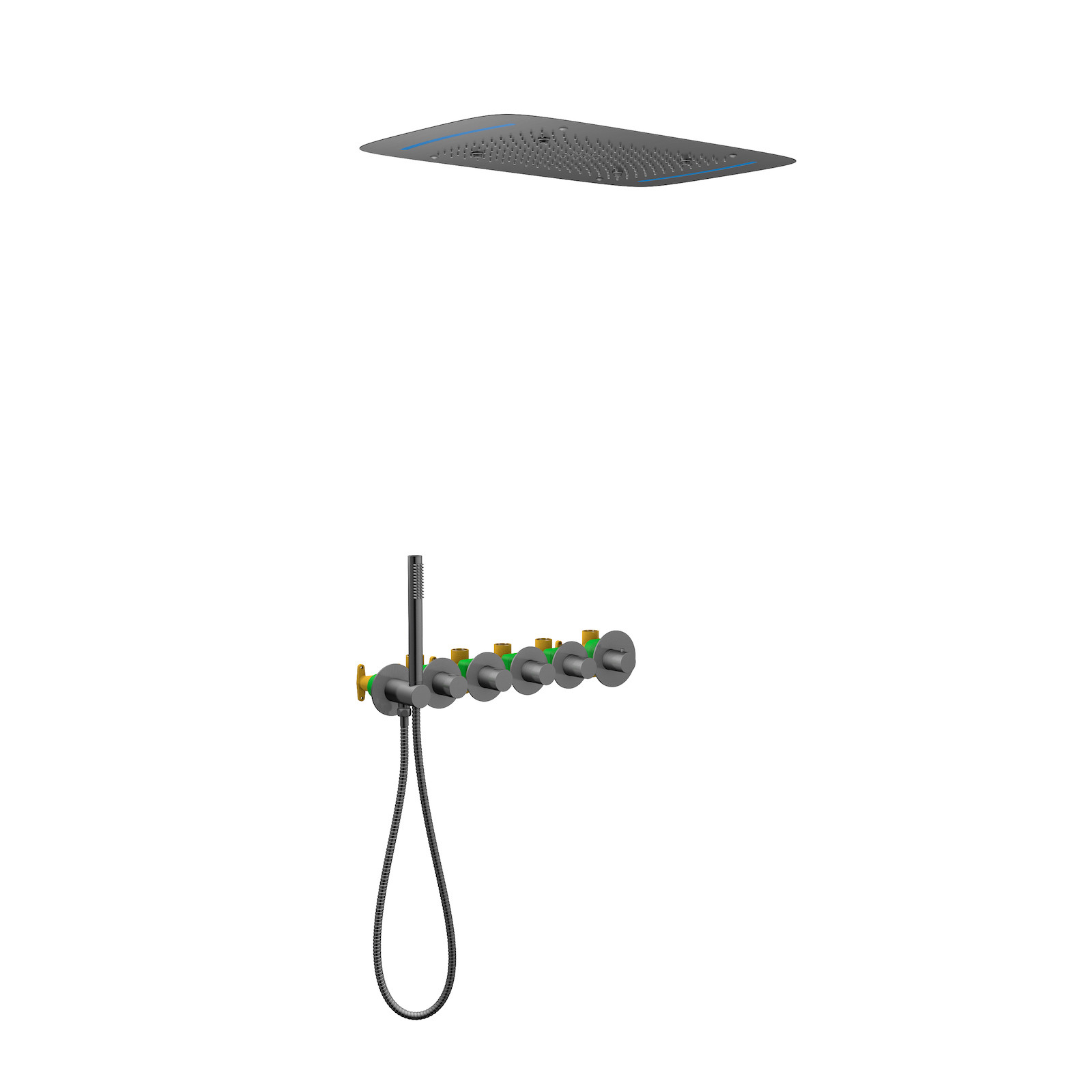 Душевая система встроенная с термостатом Timo Saona SX-2319/18SM с LED подсветкой, Черное золото