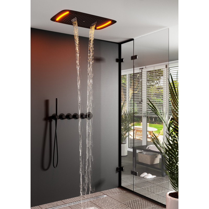 Душевая система встроенная с термостатом Timo Saona SX-2319/18SM с LED подсветкой, Черное золото