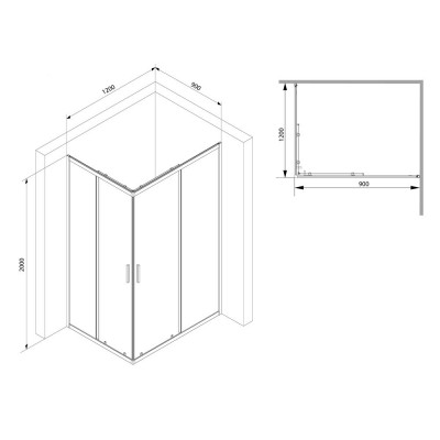 Душевой уголок черный 120x90см Am.pm Gem W93G-404-120290-BT