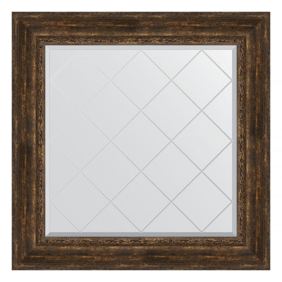 Зеркало в багетной раме с гравировкой - состаренное дерево с орнаментом 113х113см Evoform Exclusive-G BY 4473