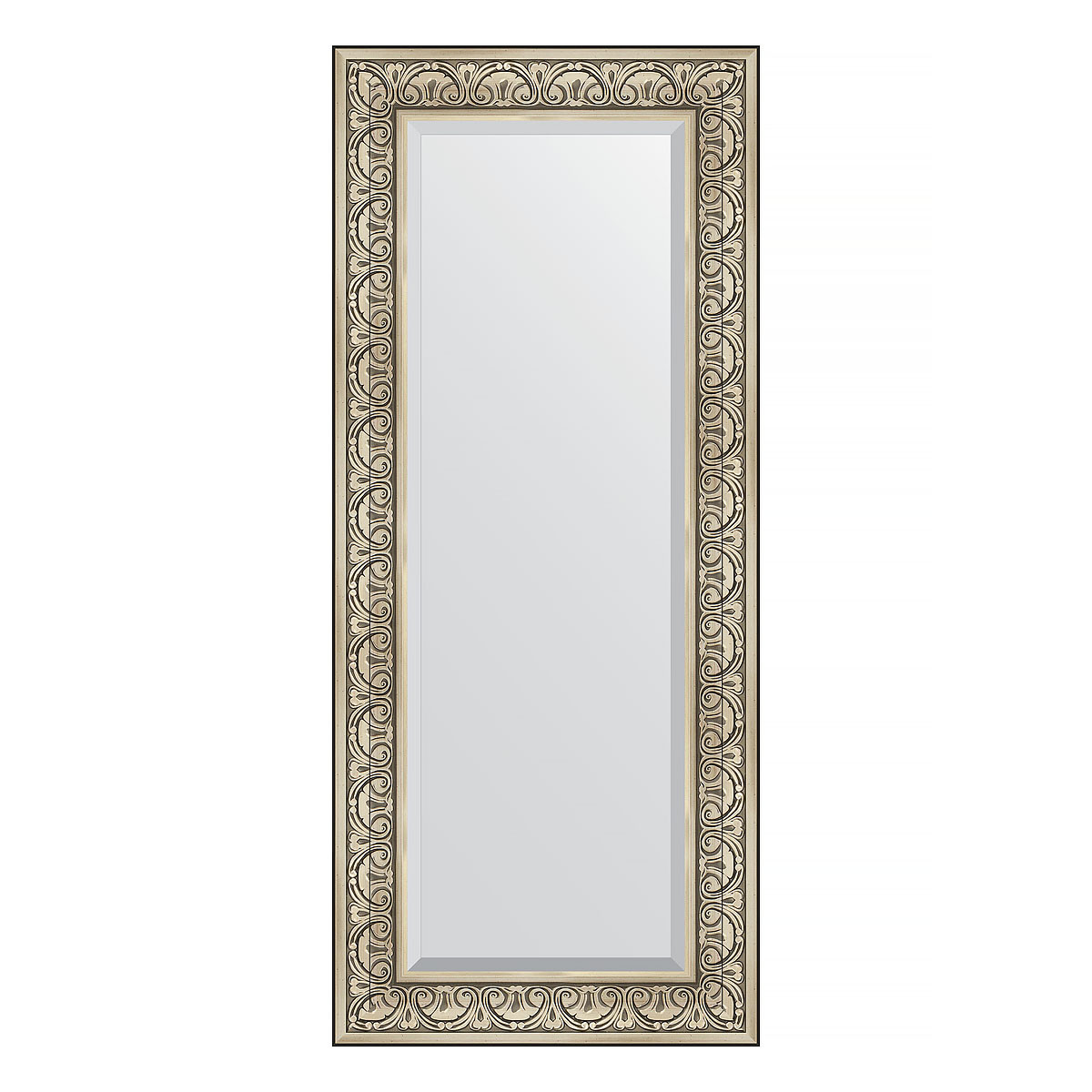 Зеркало с фацетом в багетной раме - барокко серебро 60х140см Evoform Exclusive BY 3528