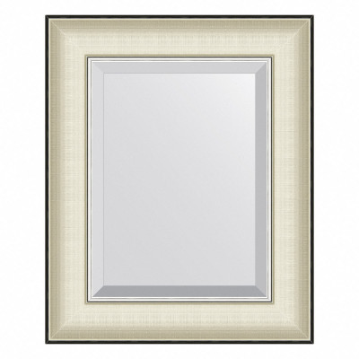 Зеркало с фацетом в багетной раме - белая кожа с хромом 44х54см Evoform Exclusive BY 7448
