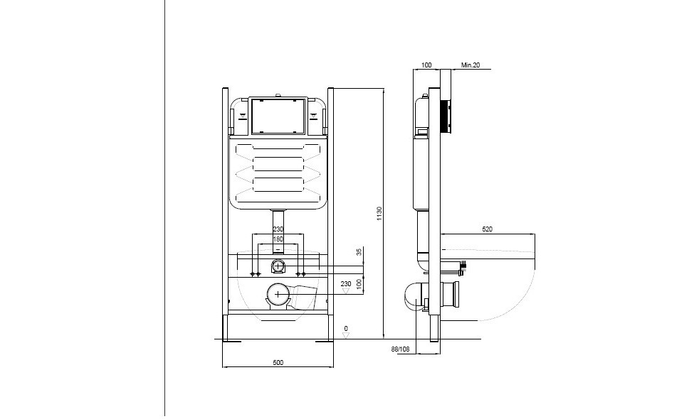 Инсталляция для подвесного унитаза Aquatek ECO Standart 1130*500*100+звукоиз.проклад(без верхней планки)