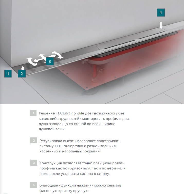 Профиль для душа TECEdrainprofile 800 с цветным PVD покрытием глянец, позолоченный, обрезной, 670812