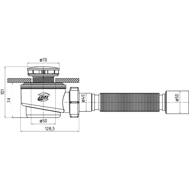 Сифон для поддона 1 1/2"x50 h74мм с гофрой 40х50 АНИ Пласт E415C