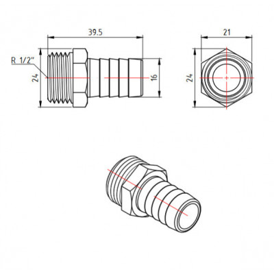 Штуцер никель НР Ду 15 х 16 мм «VALTEC» (Vtr.650.N.0416)