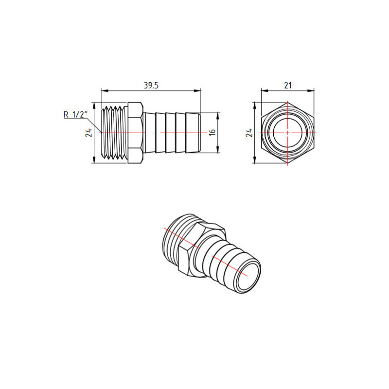 Штуцер никель НР Ду 15 х 16 мм &laquo;VALTEC&raquo; (Vtr.650.N.0416)