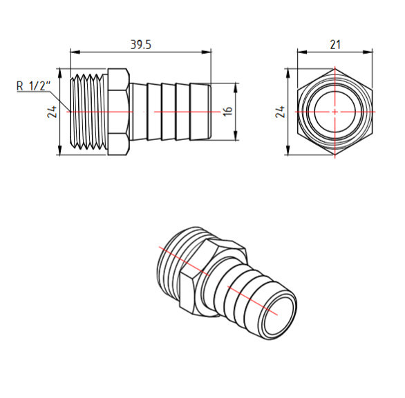 Штуцер никель НР Ду 15 х 16 мм «VALTEC» (Vtr.650.N.0416)