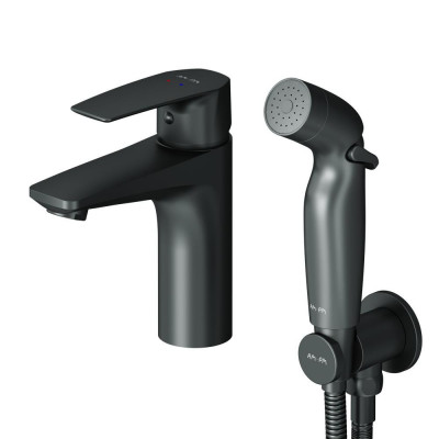 Смеситель для раковины с гигиеническим душем черный Am.pm Gem F90A03022