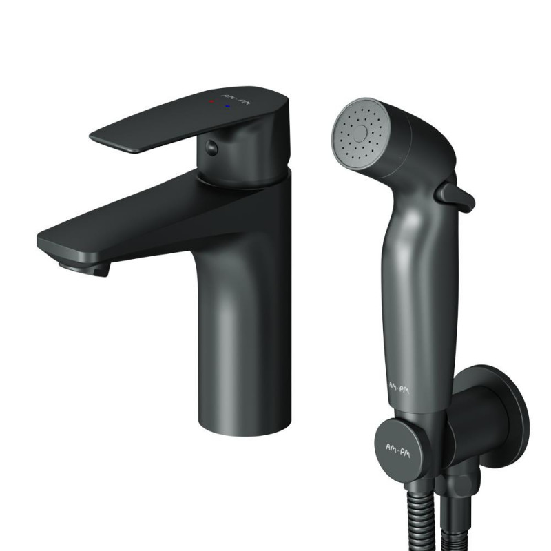 Смеситель для раковины с гигиеническим душем черный Am.pm Gem F90A03022