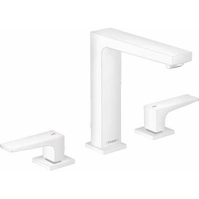 Смеситель для раковины Hansgrohe Metropol 160 на 3 отверстия, сливной гарнитур Push-Open, матовый белый, 32515700