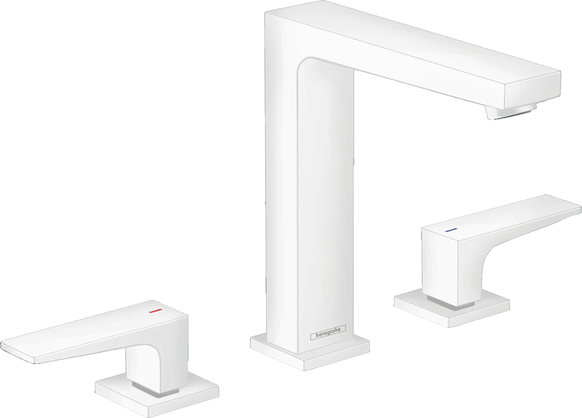 Смеситель для раковины Hansgrohe Metropol 160 на 3 отверстия, сливной гарнитур Push-Open, матовый белый, 32515700